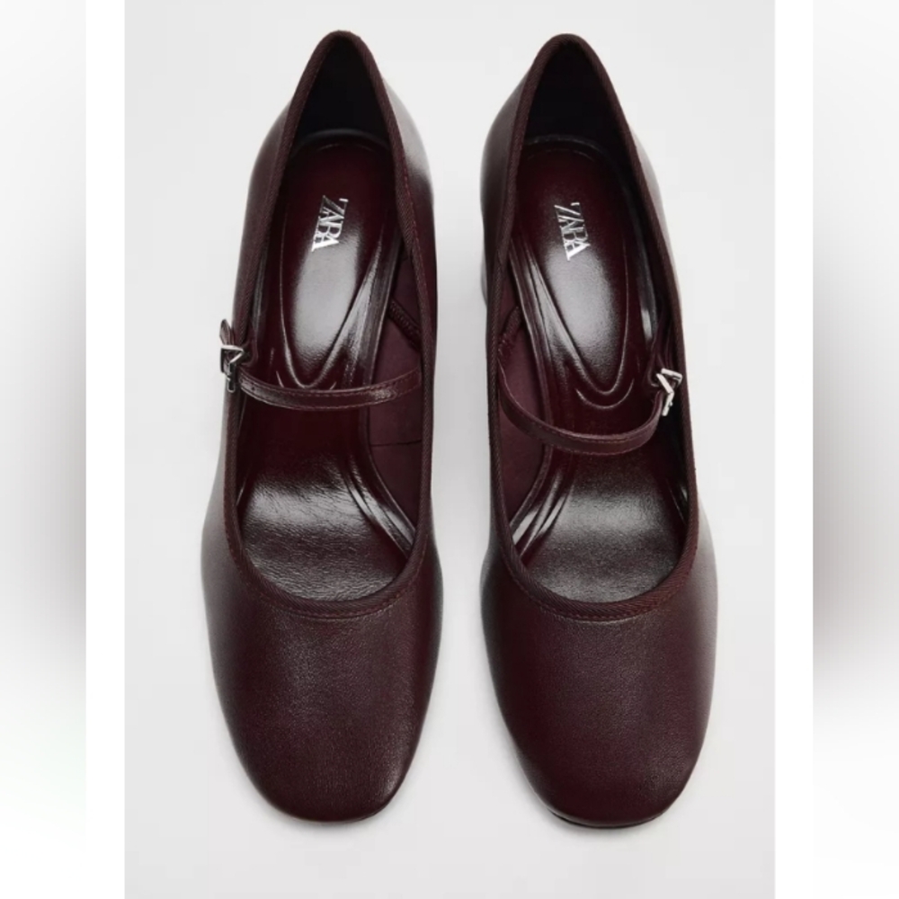 Zara Burgundy Mary Jane Block Heel Pumps - Picture 4 of 11